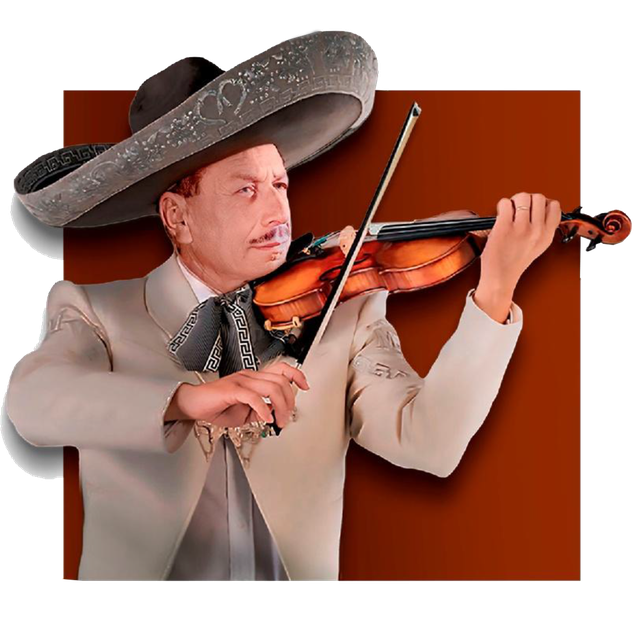 Don Silvestre Vargas con su violín y sombrero de charro